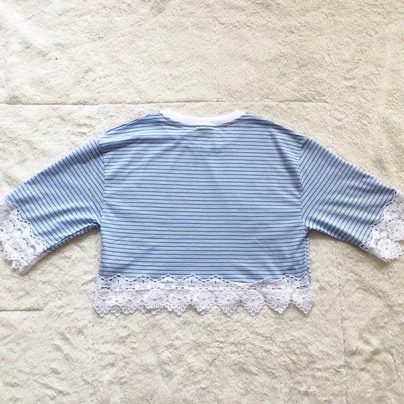 Topshop | Striped Lace Trim Cropped Top *NWT* - Picture 7 of 8